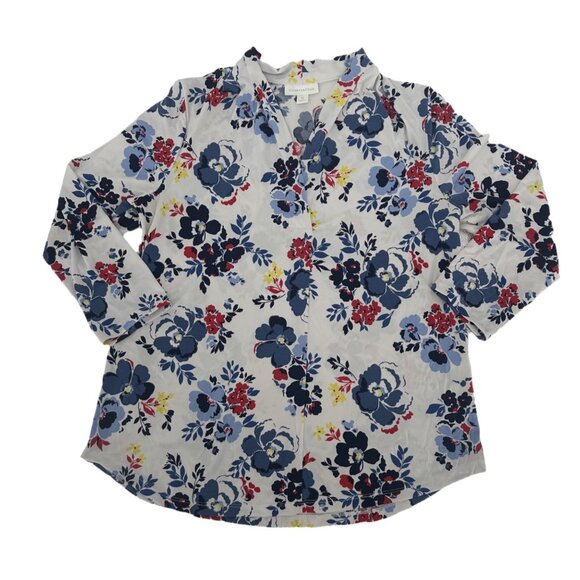 Women's Charter Club White Floral V-Neck Blouse Size PM - Picture 6 of 6